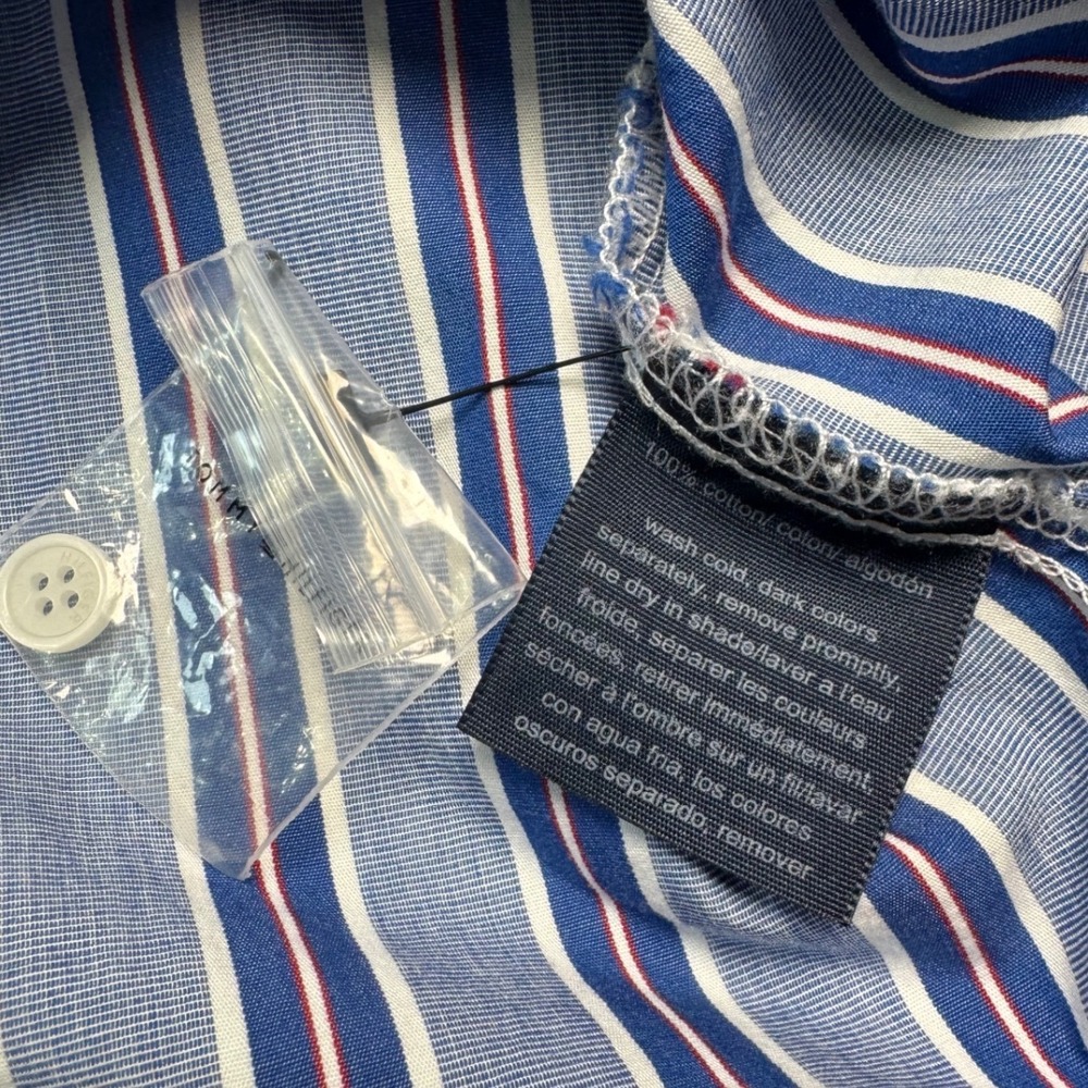 Tommy Hilfiger Women's Medium Blue Striped Button Front Cotton Shirt Roll Sleeve - Picture 6 of 6